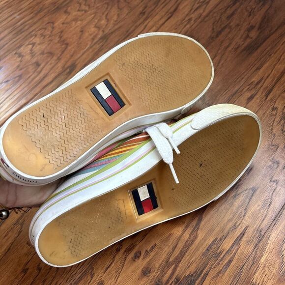 Tommy Girl by Tommy Hilfiger Sneaker Slides Canvas Striped Lace Up Size 8 - Picture 4 of 7